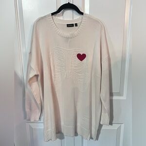 Torrid Cream Sweater with Red Heart and Ribcage Accent